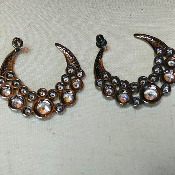 Half Moon Faux Diamond Studded Earrings Brilliant Sparkle - Picture 4 of 4